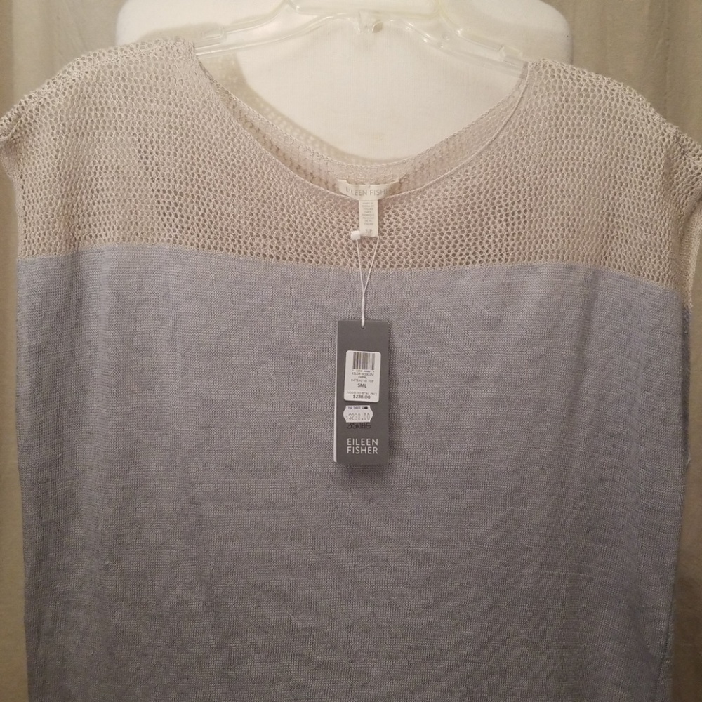 Eileen Fisher blouse 100% Linen Delave gray cream - Picture 5 of 8